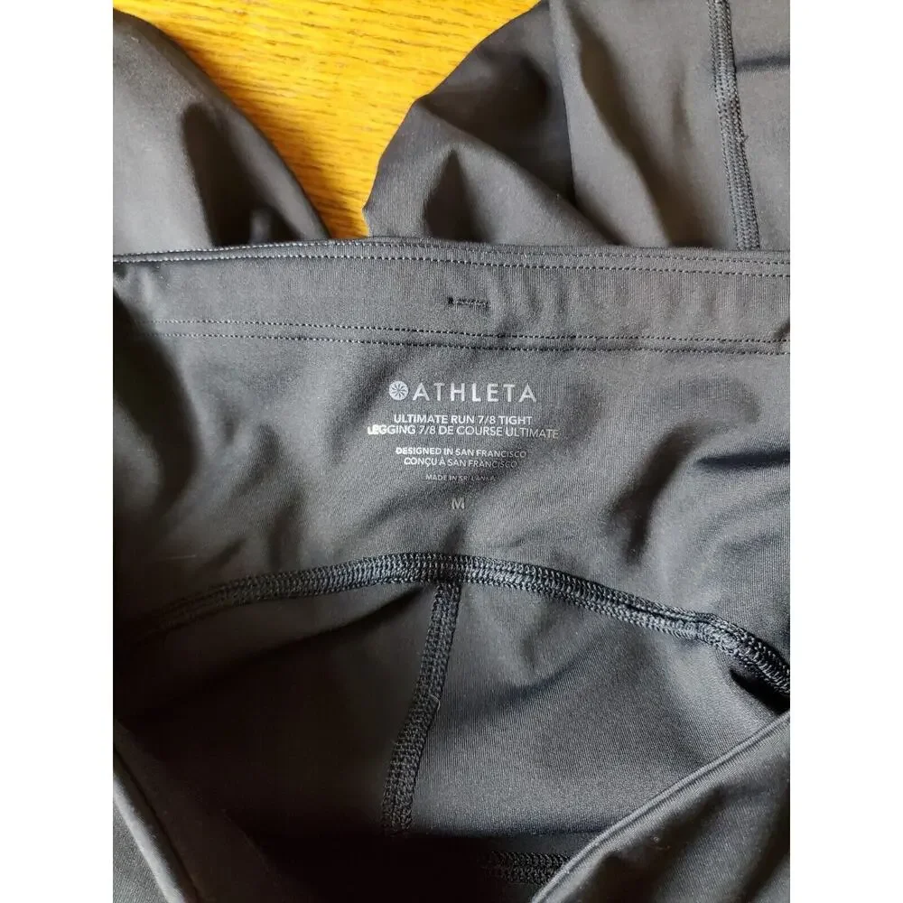 Athleta 7/8 Tight‎ Leggings Medium Black Pockets Ankle Zippers Vented Womens